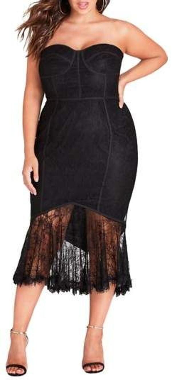 City Chic So Seductive Ruffle Hem Lace Body-con Dress In Black XL 22 MSRP $169